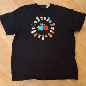 Disney Black Tee with Colorful 100 Character Circle